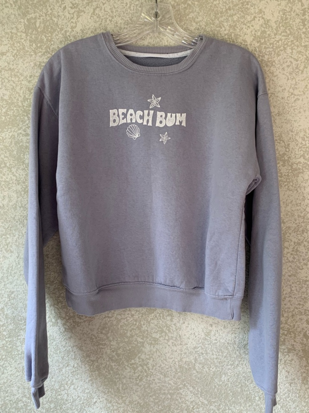 Beach Bum Blue Grey Graphic Crewneck Sweatshirt‎  Small Coastal Casual